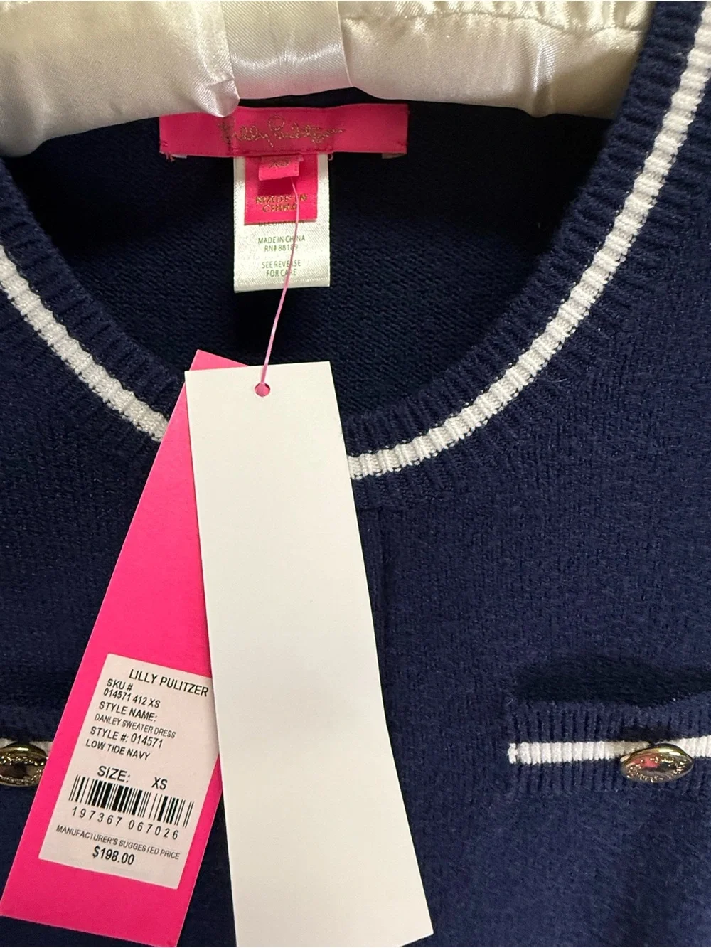 Lilly Pulitzer Navy Knit Dress with White Trim and Gold Buttons - Picture 3 of 3